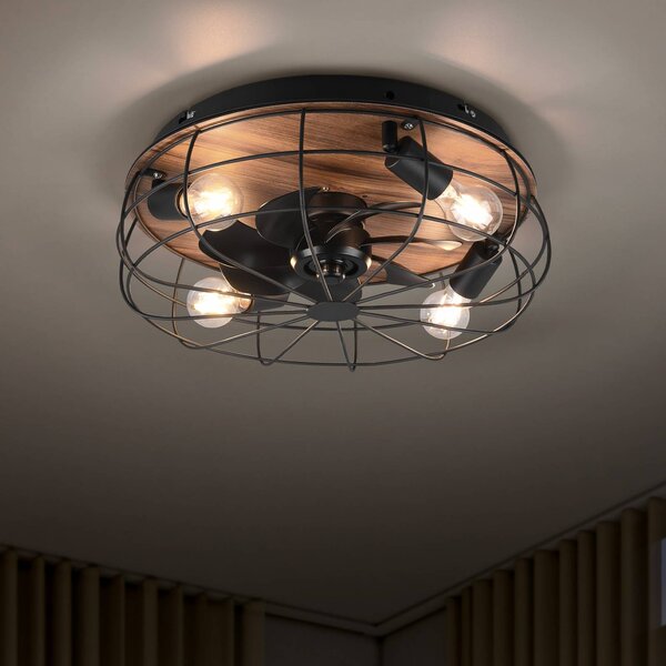 Reality Leuchten Mennyezeti ventilátor Trondheim, remote, 4xE27, fa, Fekete, Nappali / Étkező, fém, Modern