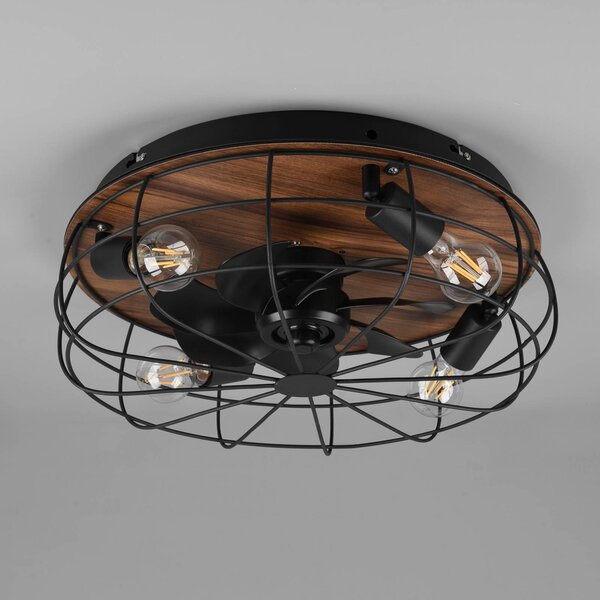 Reality Leuchten Mennyezeti ventilátor Trondheim, remote, 4xE27, fa, Fekete, Nappali / Étkező, fém, Modern
