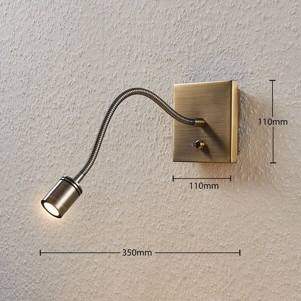 Lindby LED fali lámpa Mayar, 2, sárgaréz, olvasólámpa, 11 cm, Bronz / antik sárgaréz, Hálószoba, fém, Modern