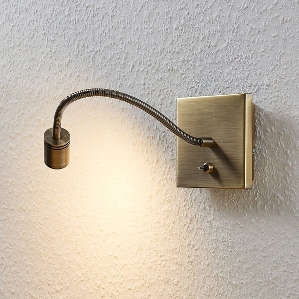Lindby LED fali lámpa Mayar, 2, sárgaréz, olvasólámpa, 11 cm, Bronz / antik sárgaréz, Hálószoba, fém, Modern