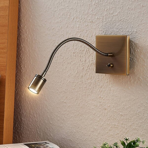 Lindby LED fali lámpa Mayar, 2, sárgaréz, olvasólámpa, 11 cm, Bronz / antik sárgaréz, Hálószoba, fém, Modern
