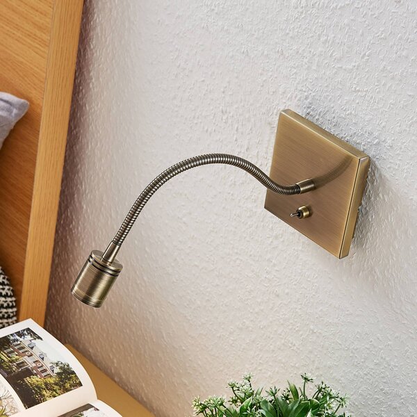 Lindby LED fali lámpa Mayar, 2, sárgaréz, olvasólámpa, 11 cm, Bronz / antik sárgaréz, Hálószoba, fém, Modern