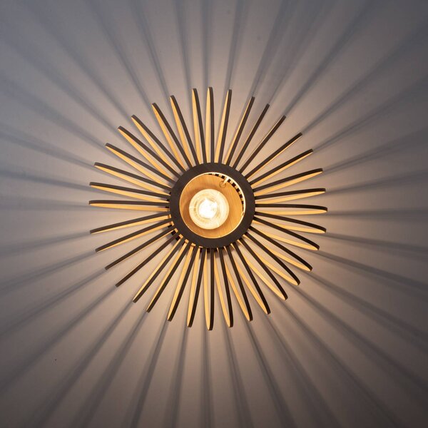JUST LIGHT. GmbH Mosómedve mennyezeti lámpa fából, vékony merevítőkkel, Ø 40cm, dimmelhető, Világos fa, Nappali / Étkező, Fa