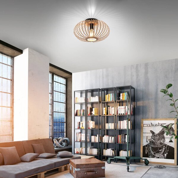 JUST LIGHT. GmbH Mosómedve mennyezeti lámpa fából, vékony merevítőkkel, Ø 40cm, dimmelhető, Világos fa, Nappali / Étkező, Fa