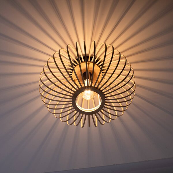 JUST LIGHT. GmbH Mosómedve mennyezeti lámpa fából, vékony merevítőkkel, Ø 40cm, dimmelhető, Világos fa, Nappali / Étkező, Fa