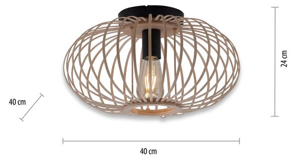 JUST LIGHT. GmbH Mosómedve mennyezeti lámpa fából, vékony merevítőkkel, Ø 40cm, dimmelhető, Világos fa, Nappali / Étkező, Fa
