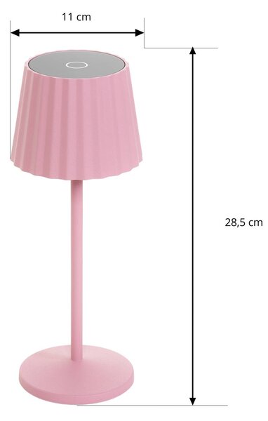 Lindby LED tölthető asztali világítás Esali, rózsaszín, fém, IP54, dimmelhető, Lila / pink / rózsaszín, Nappali / Étkező, Alumínium, Modern