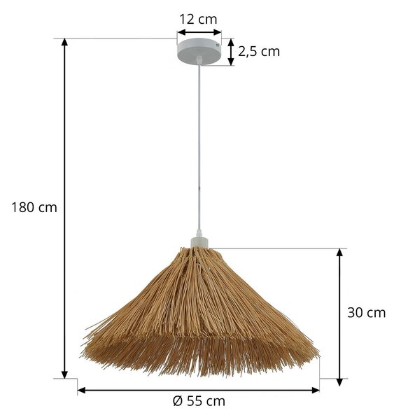 Lindby függőlámpa Borys, Ø 55 cm, tengeri fű, E27, dimmelhető, Világos fa, Nappali / Étkező, Bambusz, Vidéki otthon / Rusztikus