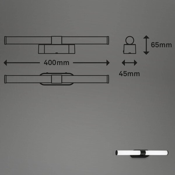 Briloner LED fali világítás Runt direkt IP44 4 000 K fekete, Fekete, Fürdőszoba, Műanyag, Modern