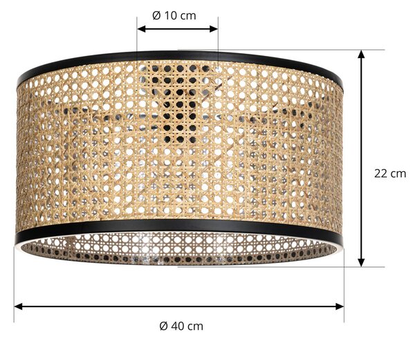 Lindby Yaelle mennyezeti lámpa, Ø 40 cm, rattan, fekete, E27, dimmelhető, Világos fa, Nappali / Étkező, Fa, Vidéki otthon / Rusztikus