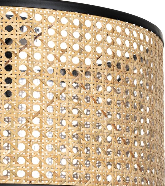 Lindby Yaelle mennyezeti lámpa, Ø 40 cm, rattan, fekete, E27, dimmelhető, Világos fa, Nappali / Étkező, Fa, Vidéki otthon / Rusztikus