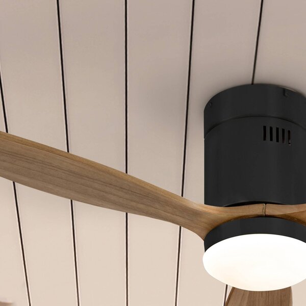 Schuller Valencia LED mennyezeti ventilátor Siroco Mini, DC, csendes, fekete/diófa, dimmelhető, Sötét fa, Nappali / Étkező, Fa, Modern