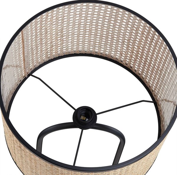 Lindby állólámpa Yaelle, 146 cm magas, rattan, fekete, E27, Világos fa, Nappali / Étkező, Fa, Skandináv