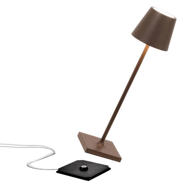 Zafferano LED tölthető asztali világítás Poldina micro, rozsdabarna, IP65, dimmelhető, Barna / rozsda, Alumínium, Modern