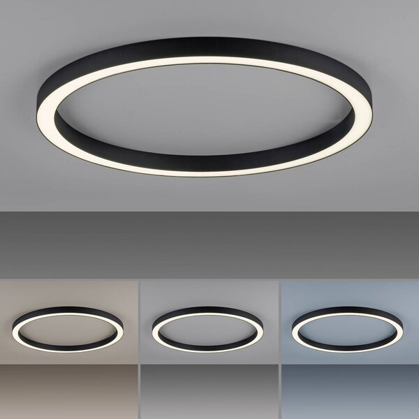 PURE LED mennyezeti lámpa Lines, Ø 70 cm, antracit, CCT, távirányító, dimmelhető, Fekete, Nappali / Étkező, Alumínium, Modern