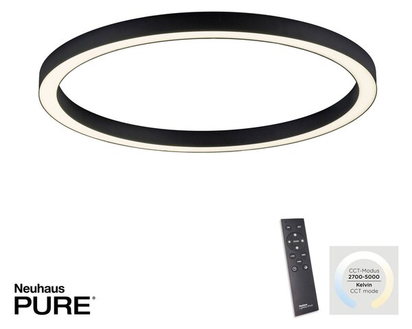 PURE LED mennyezeti lámpa Lines, Ø 70 cm, antracit, CCT, távirányító, dimmelhető, Fekete, Nappali / Étkező, Alumínium, Modern