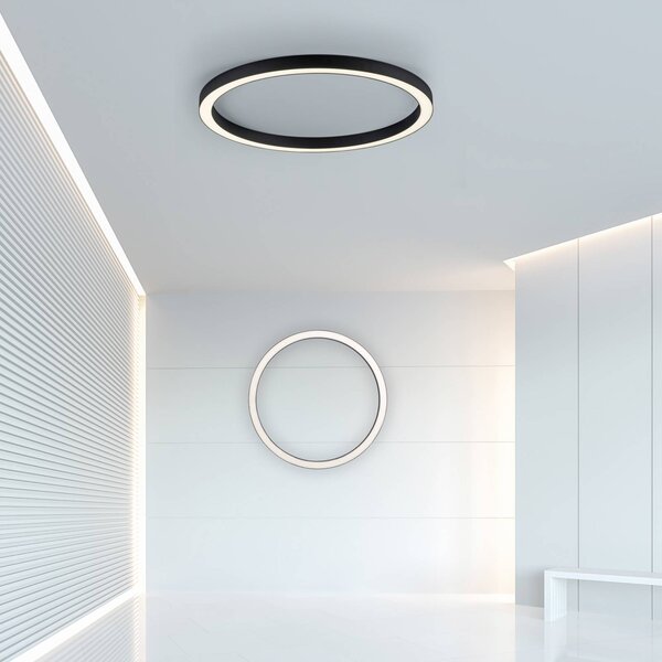 PURE LED mennyezeti lámpa Lines, Ø 70 cm, antracit, CCT, távirányító, dimmelhető, Fekete, Nappali / Étkező, Alumínium, Modern