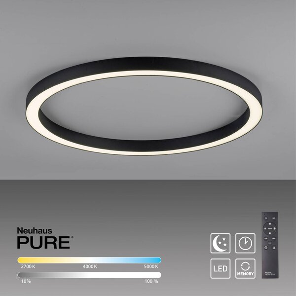 PURE LED mennyezeti lámpa Lines, Ø 70 cm, antracit, CCT, távirányító, dimmelhető, Fekete, Nappali / Étkező, Alumínium, Modern