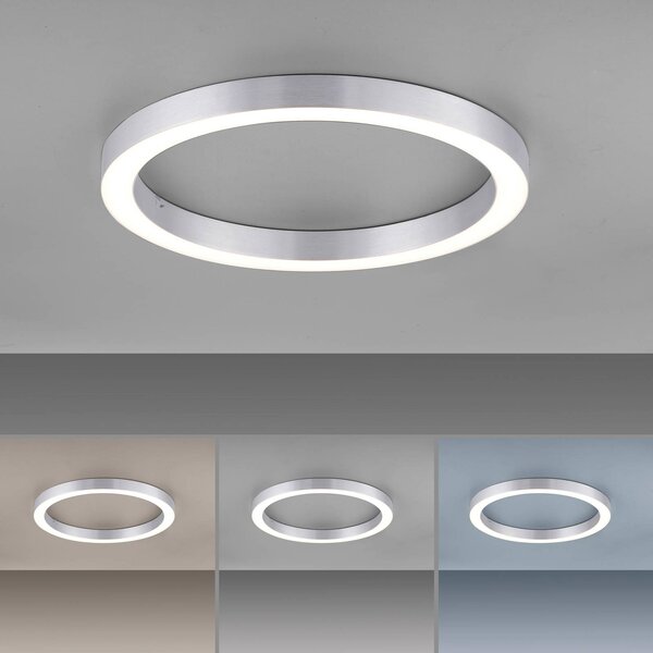 PURE LED mennyezeti lámpa Lines, Ø 50 cm, ezüst színű, CCT, dimmelhető, Alu / szürke / cink, Nappali / Étkező, Alumínium, Modern