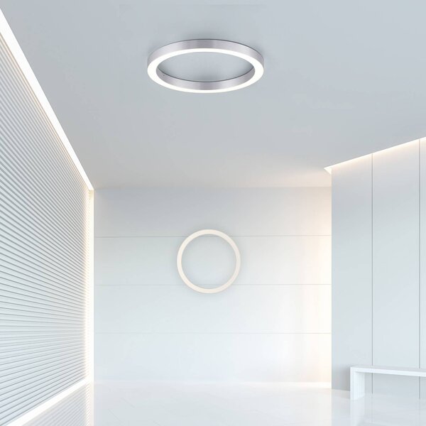 PURE LED mennyezeti lámpa Lines, Ø 50 cm, ezüst színű, CCT, dimmelhető, Alu / szürke / cink, Nappali / Étkező, Alumínium, Modern