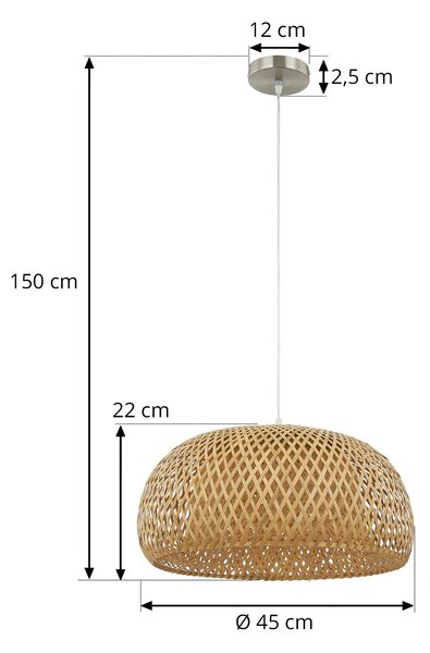 Lindby függőlámpa Jadwiga, Ø 45 cm, bambusz, E27, dimmelhető, Világos fa, Nappali / Étkező, Bambusz, Skandináv