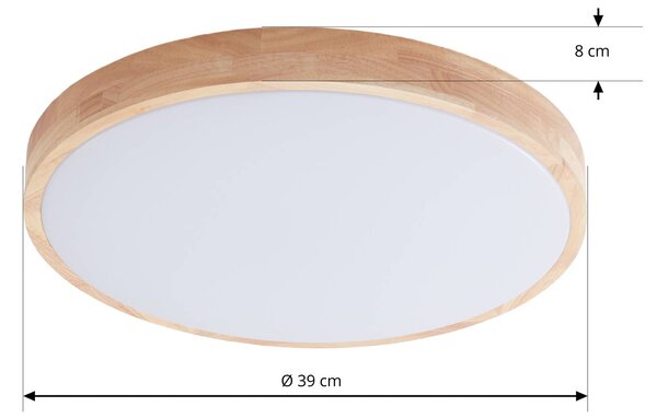 Lindby Smart LED mennyezeti lámpa Innes fa Ø39cm RGB CCT Tuya Tuya, dimmelhető, Világos fa, Nappali / Étkező, Fa, Modern