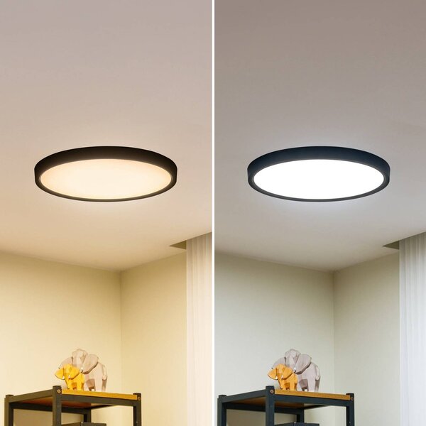 Lindby LED mennyezeti lámpa Pravin, Ø 40 cm, CCT, fekete, Fekete, Nappali / Étkező, Műanyag, Modern
