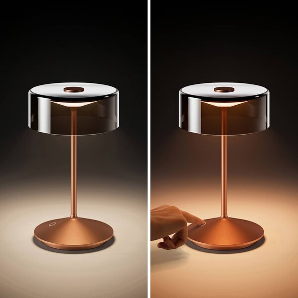 Sigor Numotion LED-es újratölthető asztali lámpa, bronz, üveg, IP54, fényerőszabályozó, dimmelhető, Bronz / antik sárgaréz, Nappali / Étkező, Üveg, Modern