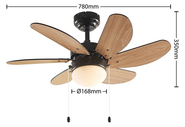 Lindby mennyezeti ventilátor Minja, fekete, csendes, 78 cm, E14, Fekete, Nappali / Étkező, fém, Modern
