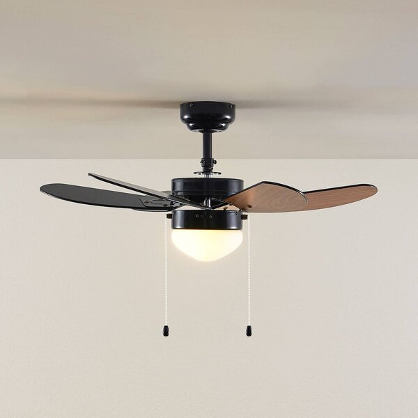 Lindby mennyezeti ventilátor Minja, fekete, csendes, 78 cm, E14, Fekete, Nappali / Étkező, fém, Modern