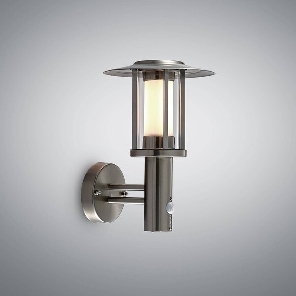 Lindby LED kültéri falilámpa Gregory, érzékelő, rozsdamentes acél, IP44, Alu / szürke / cink, Rozsdamentes acél, Modern