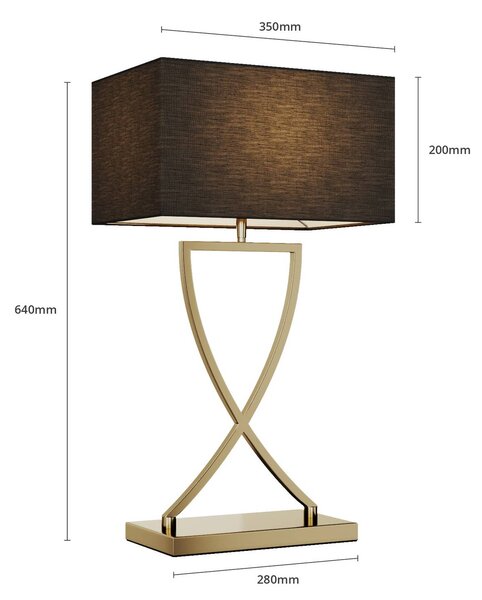 Lucande Evaine asztali lámpa, sárgaréz/fekete, 66 cm, E27, Fekete, Nappali / Étkező, fém, Modern