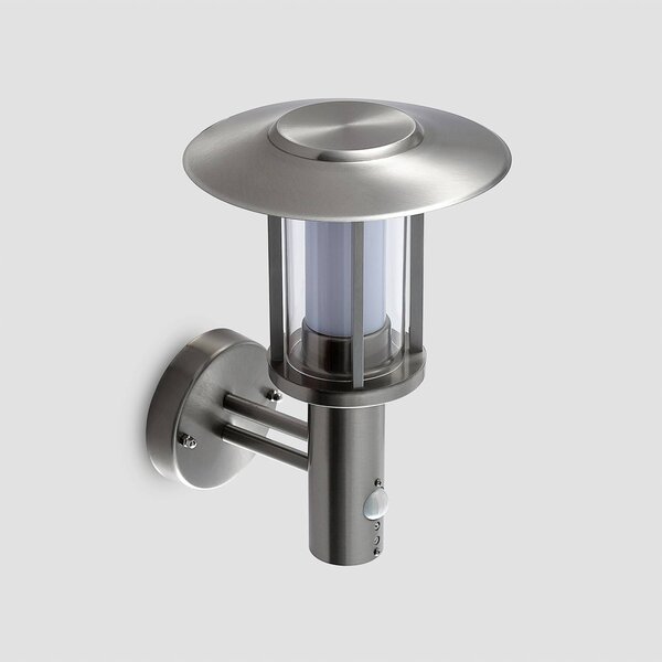 Lindby LED kültéri falilámpa Gregory, érzékelő, rozsdamentes acél, IP44, Alu / szürke / cink, Rozsdamentes acél, Modern