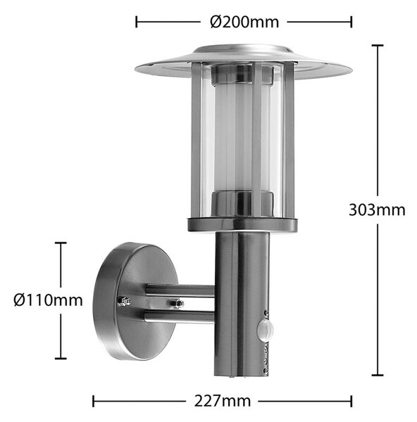 Lindby LED kültéri falilámpa Gregory, érzékelő, rozsdamentes acél, IP44, Alu / szürke / cink, Rozsdamentes acél, Modern