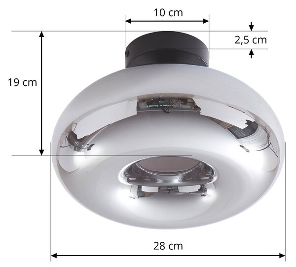 Lindby mennyezeti lámpa Zehra, Ø 28 cm, füstös szürke, üveg, dimmelhető, Fekete, Folyosó, Üveg, Modern