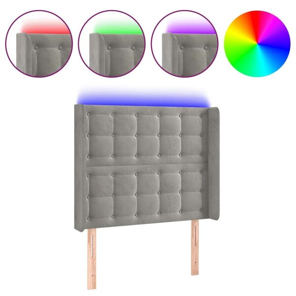 VidaXL világosszürke bársony LED-es fejtámla 103x16x118/128 cm