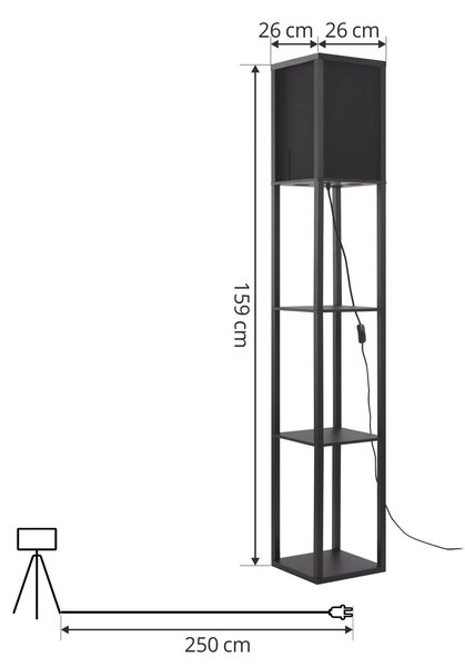 Lindby Birta álló világítás, fekete, polc, fa, 159 cm, Fekete, Nappali / Étkező, Fa, Modern