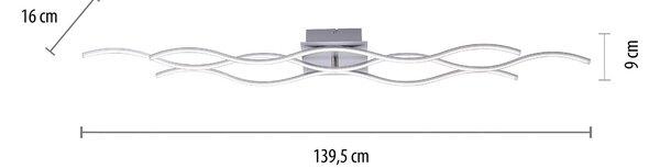 JUST LIGHT. GmbH LED mennyezeti lámpa Wave 3,000K 139.5x16cm acél, Alu / szürke / cink, Nappali / Étkező, Alumínium, Modern