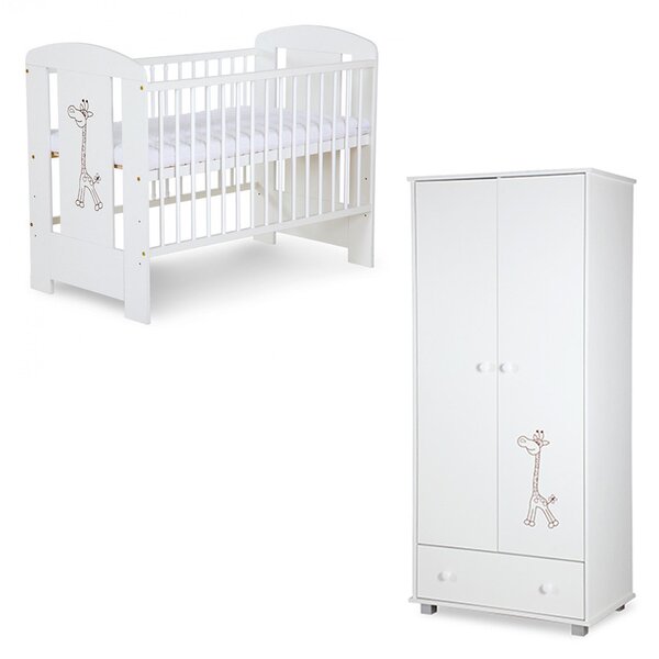 Klups Szafari/Zsiráf kiságy 60x120 + 2 ajtós szekrény - fehér