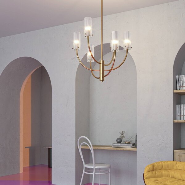 Maytoni Arco függőlámpa 6 üvegbúrával, dimmelhető, Sárgaréz / arany, Nappali / Étkező, fém, Modern