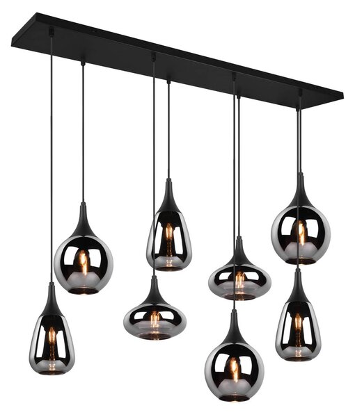 Trio Lighting Lumina függőlámpa, 8-as lámpa, fekete/króm, üveg, dimmelhető, Fekete, Nappali / Étkező, Üveg