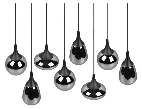 Trio Lighting Lumina függőlámpa, 8-as lámpa, fekete/króm, üveg, dimmelhető, Fekete, Nappali / Étkező, Üveg