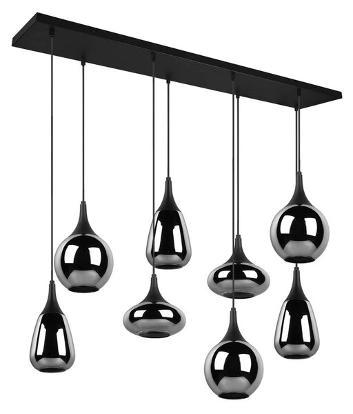 Trio Lighting Lumina függőlámpa, 8-as lámpa, fekete/króm, üveg, dimmelhető, Fekete, Nappali / Étkező, Üveg