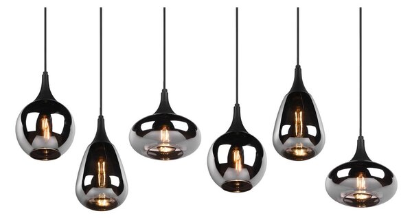 Trio Lighting Lumina függőlámpa, 6 lámpás, fekete/króm, üveg, dimmelhető, Fekete, Nappali / Étkező, Üveg