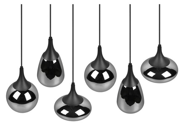 Trio Lighting Lumina függőlámpa, 6 lámpás, fekete/króm, üveg, dimmelhető, Fekete, Nappali / Étkező, Üveg