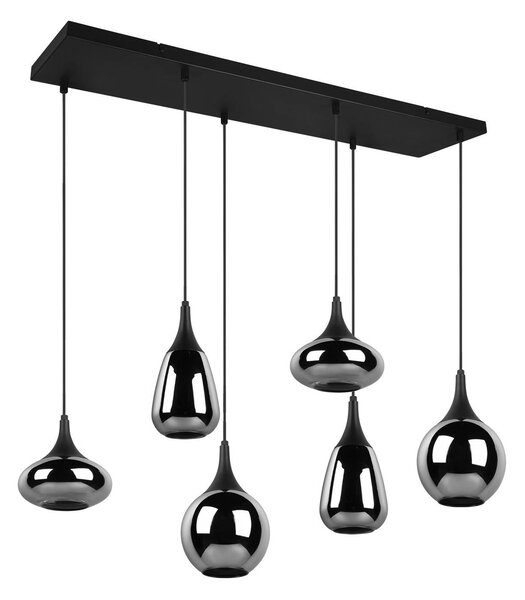 Trio Lighting Lumina függőlámpa, 6 lámpás, fekete/króm, üveg, dimmelhető, Fekete, Nappali / Étkező, Üveg