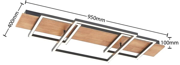 Lucande LED mennyezeti lámpa Chariska, 95cm, fekete, fa, CCT, dimmelhető, Sötét fa, Nappali / Étkező, Fa, Modern