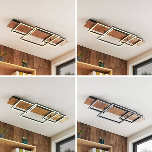 Lucande LED mennyezeti lámpa Chariska, 95cm, fekete, fa, CCT, dimmelhető, Sötét fa, Nappali / Étkező, Fa, Modern