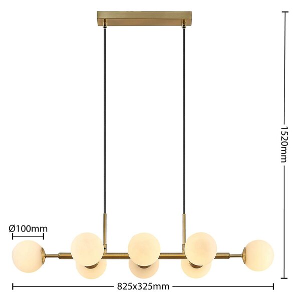 Lindby függőlámpa Kiamo, 83 cm, sárgaréz, fehér, üveg, G9, dimmelhető, Fehér / opál, Nappali / Étkező, fém, Modern