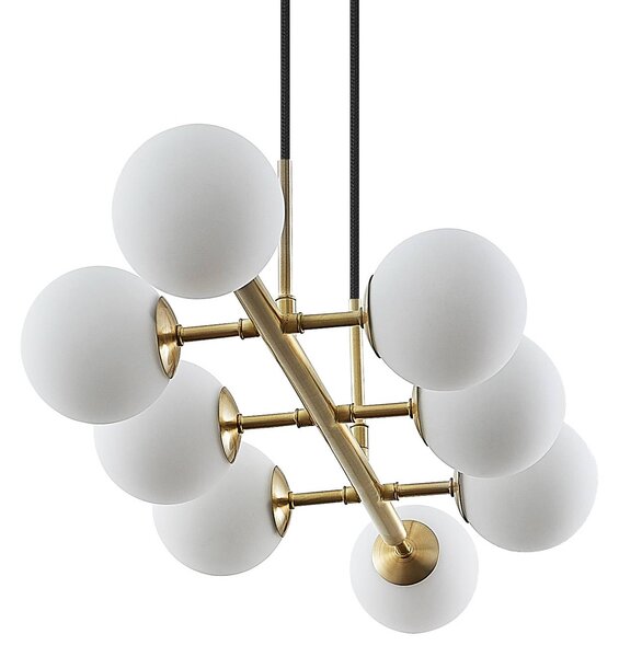 Lindby függőlámpa Kiamo, 83 cm, sárgaréz, fehér, üveg, G9, dimmelhető, Fehér / opál, Nappali / Étkező, fém, Modern